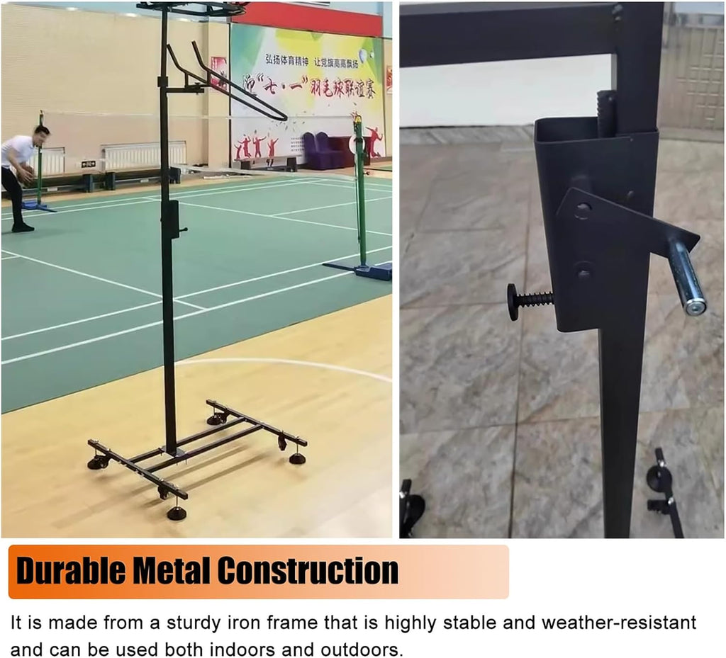 Black Basketball Return Automatic Attachment for Hoop, Floor Standing Rolling Basketball Net Catcher Ball Return Machine, Indoor Outdoor Hoop Returner
