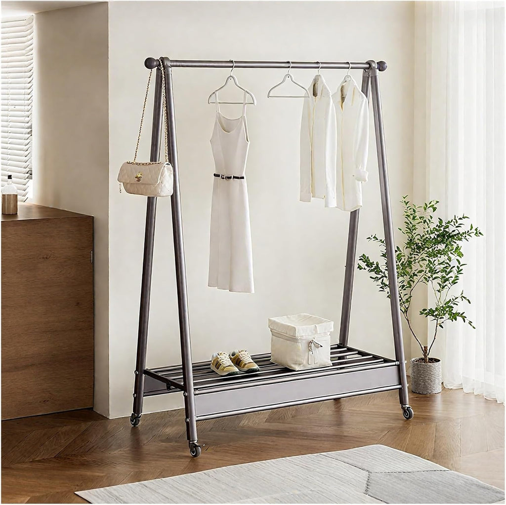 Foldable Garment Rack With Wheels, Portable Clothes Racks For Hanging Clothes, Collapsible Rolling Clothing Rack For Bedroom Living Room Storage(Gray,80cm/31.5in)