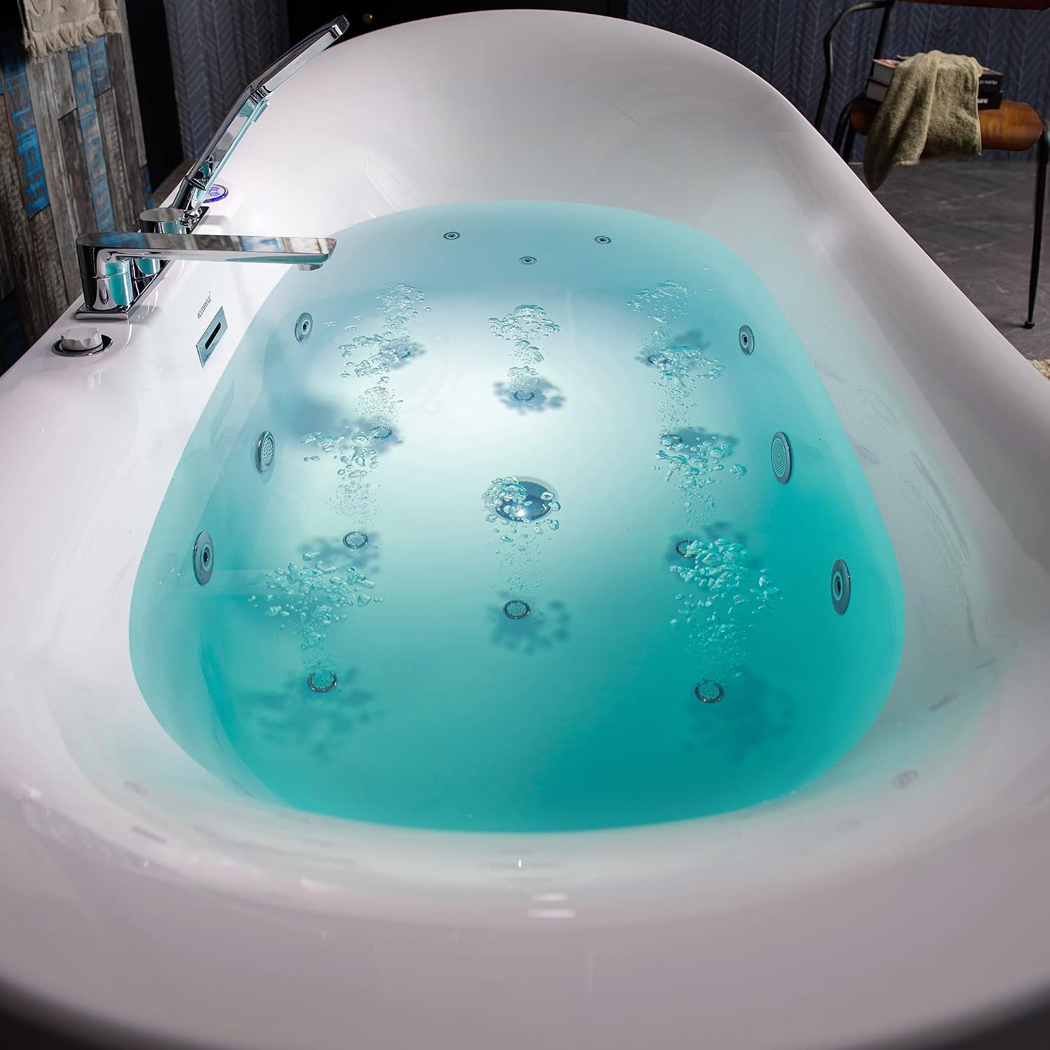 WOODBRIDGE 72' x 35-3/8' Whirlpool Water Jetted and Air Bubble Freestanding Heated Soaking Combination Bathtub wirh LED control panel and Faucet,BJ-400+F0041