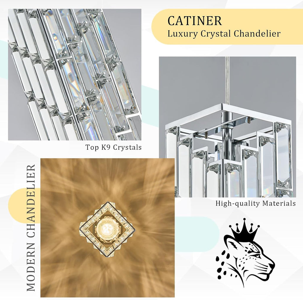 CATINER Chrome Crystal Pendant Lights 3 Pack, Mini Hanging Pendant Lighting Fixture with Adjustable Cord, Modern Kitchen Island Pendant Lights for Dining Room, Bedroom, Hallway, E26 Base