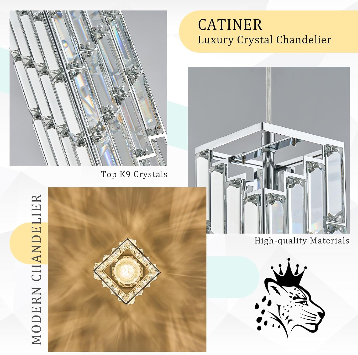 CATINER Chrome Crystal Pendant Lights 3 Pack, Mini Hanging Pendant Lighting Fixture with Adjustable Cord, Modern Kitchen Island Pendant Lights for Dining Room, Bedroom, Hallway, E26 Base