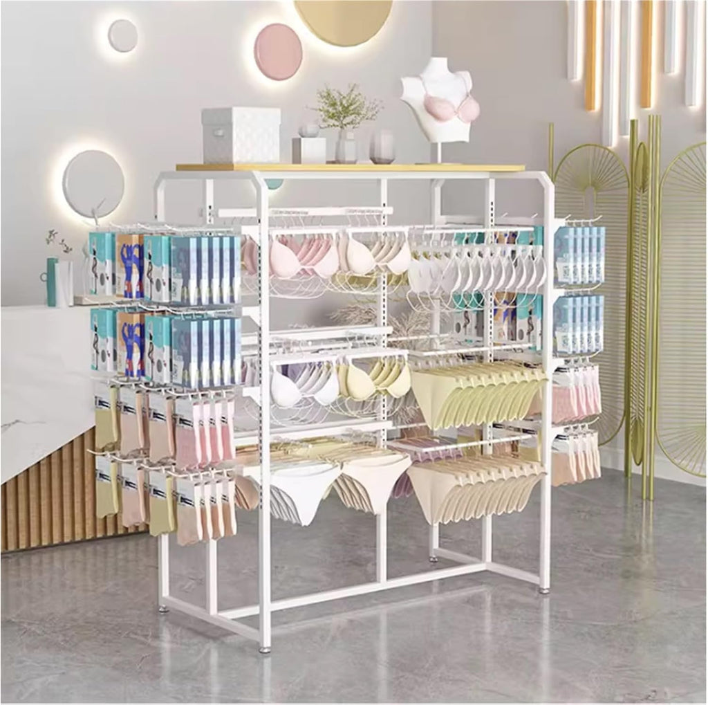 Metal Retail Organizer Clothing Store Shelf, Heavy-duty, Commercial Lingerie Garment Rack, Underwear Sock Display Stand, for Bras, Shorts, Hats, 100 * 45 * 135cm(White)