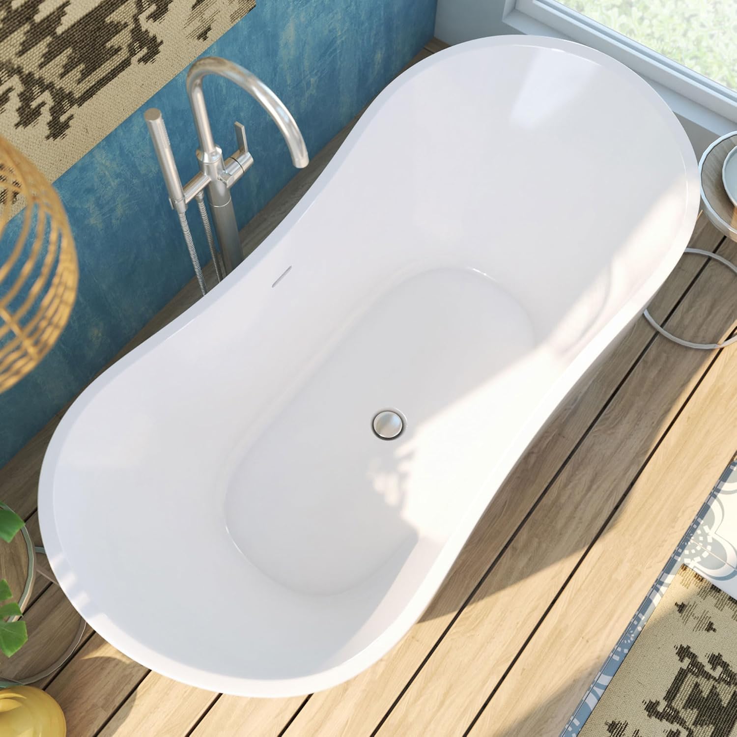 DreamLine Nile 59 inch L x 28 inch H Acrylic Freestanding Bathtub with Brushed Nickel Finish