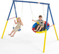 Swing Set for Backyard with Stand, Playground Swing Heavy Duty 440lbs Metal Outdoor Swing Stand, Contain 1 Saucer 32' & 1 Belt seat 26.2' - Backyard Playset