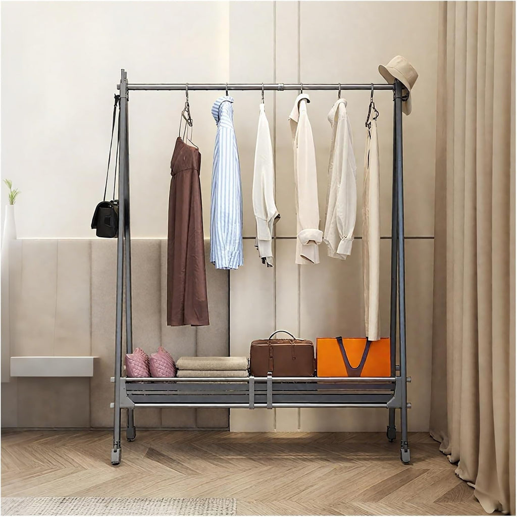 Foldable Garment Rack, Heavy Duty Clothes Rack With Wheels, Metal Collapsible Rolling Portable Wardrobe Racks, Adjustable Width (21.7-47.2'')(120cm/47.2in)