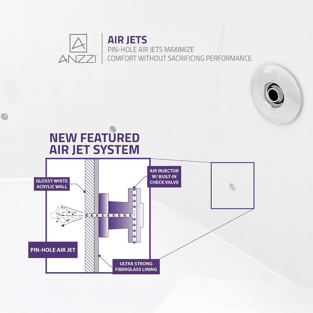 ANZZI Freestanding Tub 36' x 71', Whirlpool and Air Bath Tub in White, Aromatherapy, Whirpool Jetted, 6 ft., Lori Series (FT-AZ102)