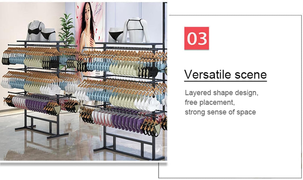 Heavy Duty Garment Rack Underwear Display Rack Organizer, Free Standing Metal Clothes Rack Storage Clothing Rack for Hanging Clothes, for Bag Skirts Socks Underwear Br