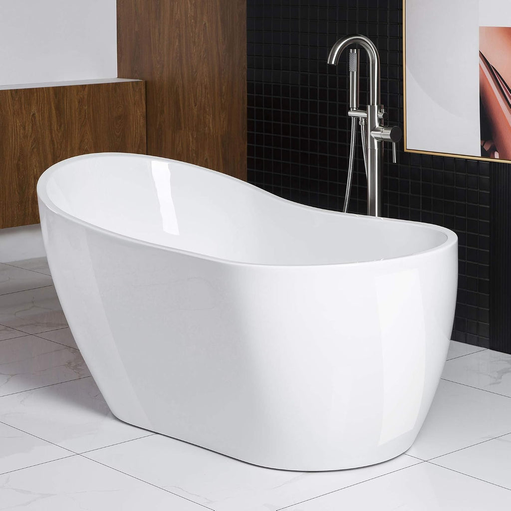 Woodbridge 59' Acrylic Freestanding Bathtub Contemporary Soaking Tub with Brushed Nickel Overflow and Drain BTA1530,With Brushed Nickel-Faucet F0001BN (BTA1530+ F-0001)