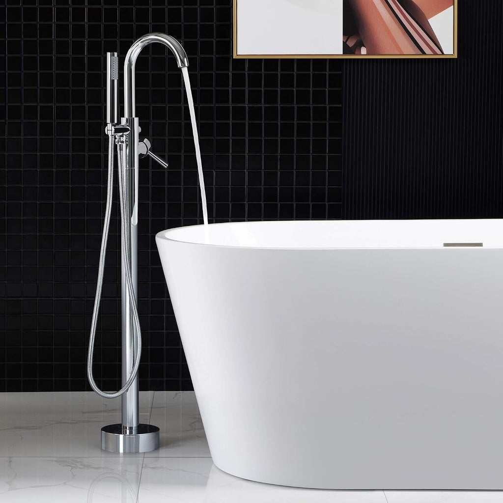 Woodbridge F0002 CH Freestanding Tub Filler Bathtub Chrome Floor Mount Brass Bathroom Faucets with Hand Shower