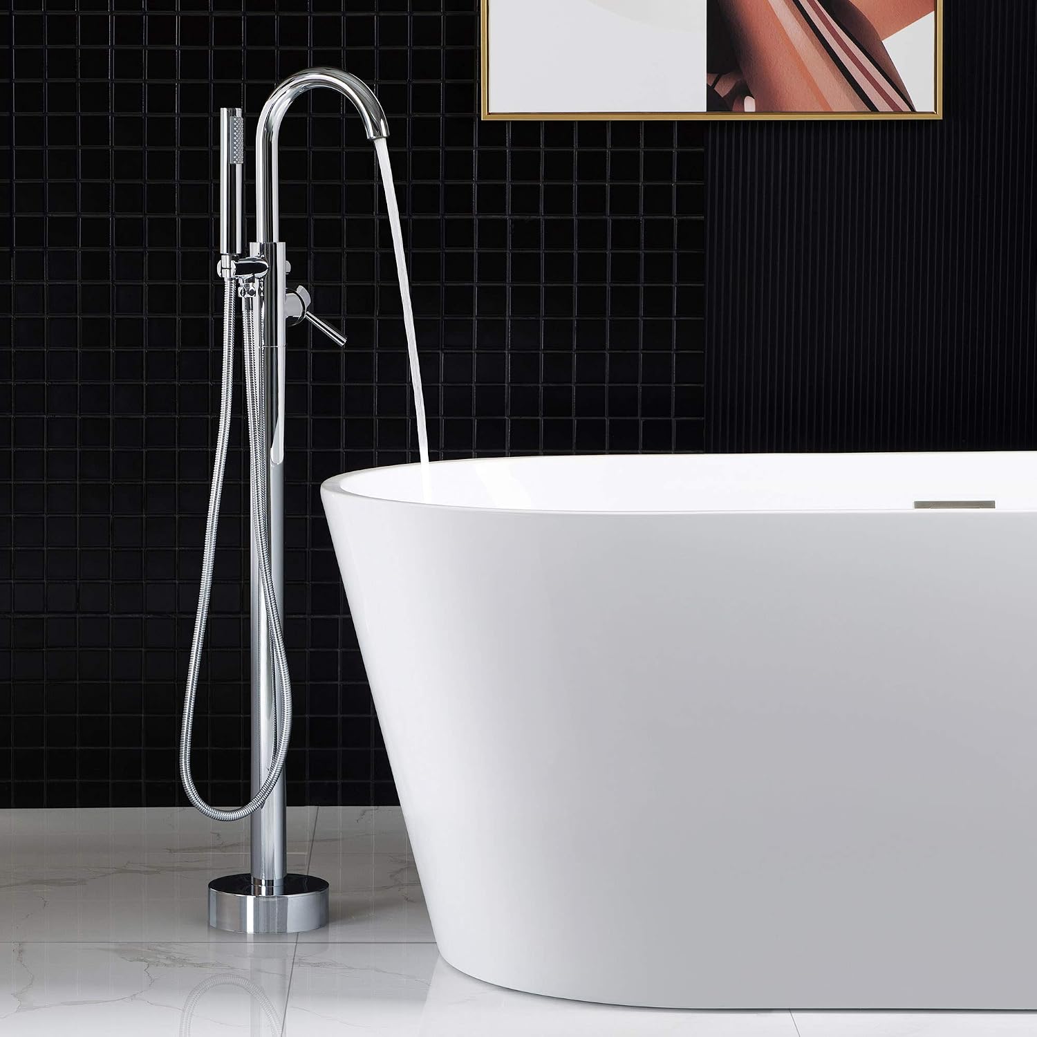Woodbridge F0002 CH Freestanding Tub Filler Bathtub Chrome Floor Mount Brass Bathroom Faucets with Hand Shower