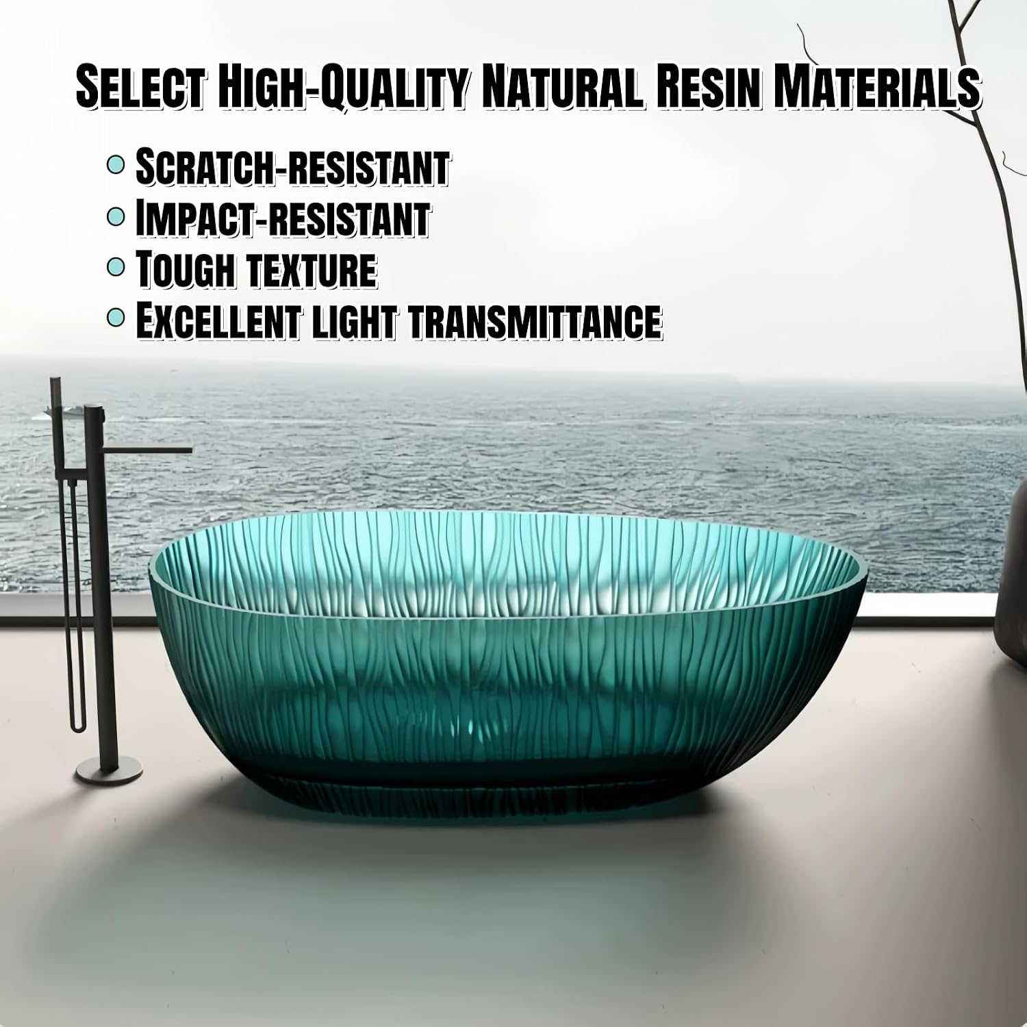 67' Edeyeu Freestanding Bathtub - Shaped Solid Surface Bathtub With Ripple Lines, Extra Deep Soaking Tub, Free Standing Stand Alone Tub With Heat Retention For Modern Bathroom Spa Desig Green A