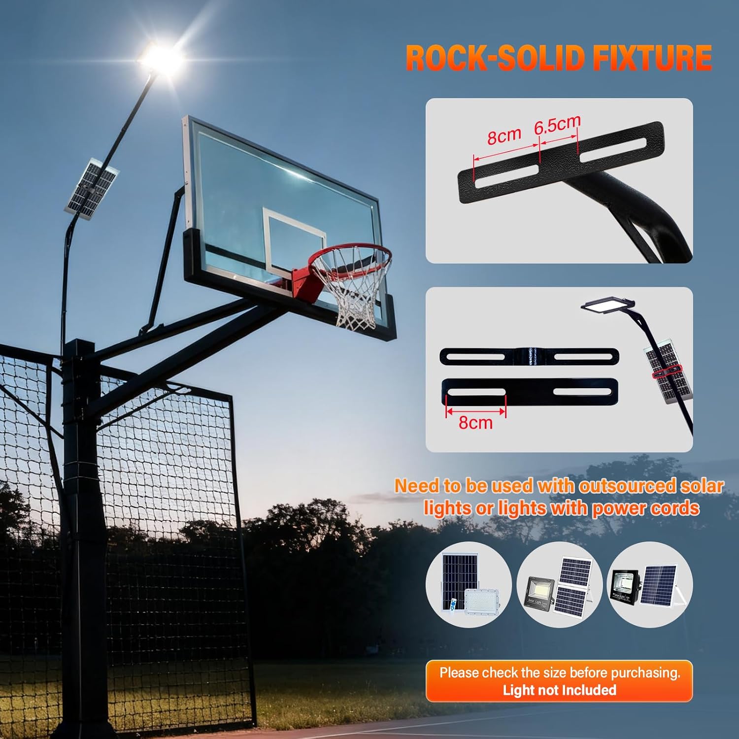 Basketball 2-in-1 Backstop Net+Light Mount System, Standalone Backstop Net, Standalone Light Mount Frame for Backyard Family Play, Fits Standard Hoops(Light NOT Included)