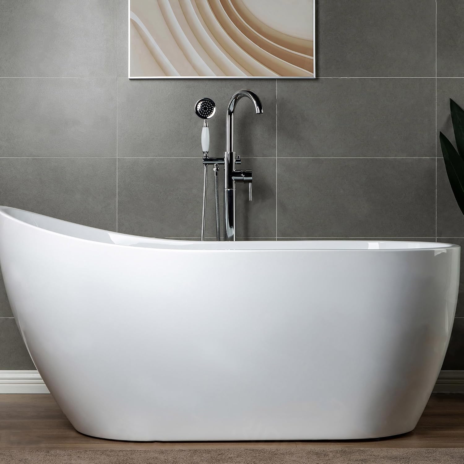 WOODBRIDGE F0002CHVT Fusion Single Handle Floor Mount Freestanding Tub Filler Faucet with Telephone Hand shower in Polished Chrome Finish