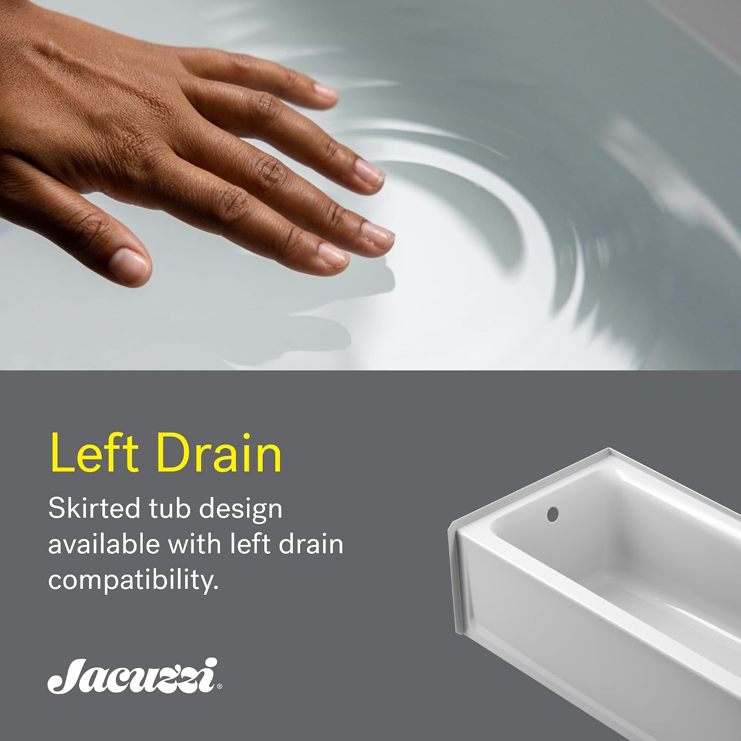 Jacuzzi SIGNATURE Acrylic Skirted Bathtub, Soaking Sanctuary, Slip Resistant, Left Drain Placement, 60' (L) x 30' (W), Rectangle Flat Front, White