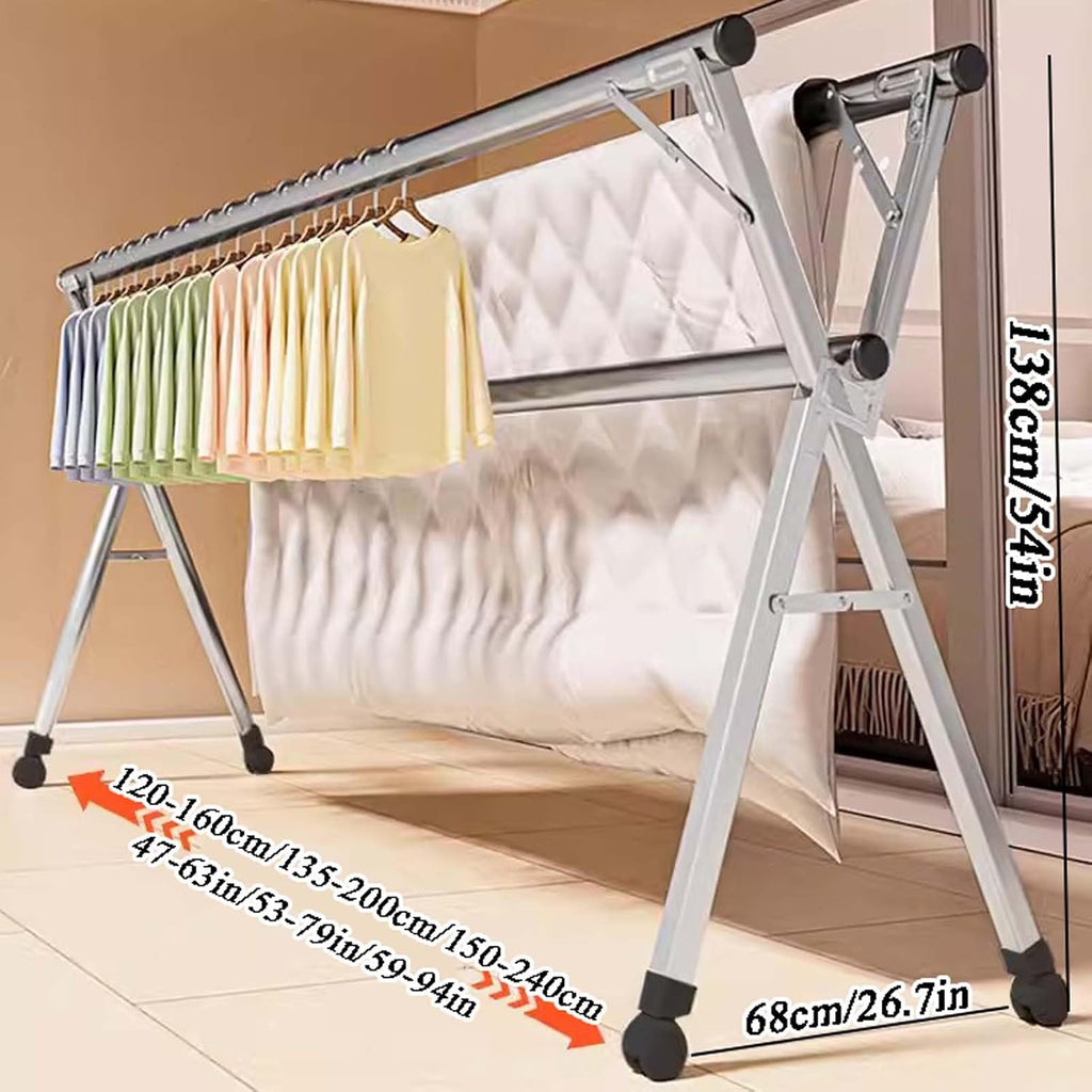 Clothes Drying Rack Foldable Large, Stainless Steel Laundry Drying Rack, Foldable Portable Clothes Rack Garment Rack, Collapsible Heavy Duty Garment Rack, for Indoor Outdoor