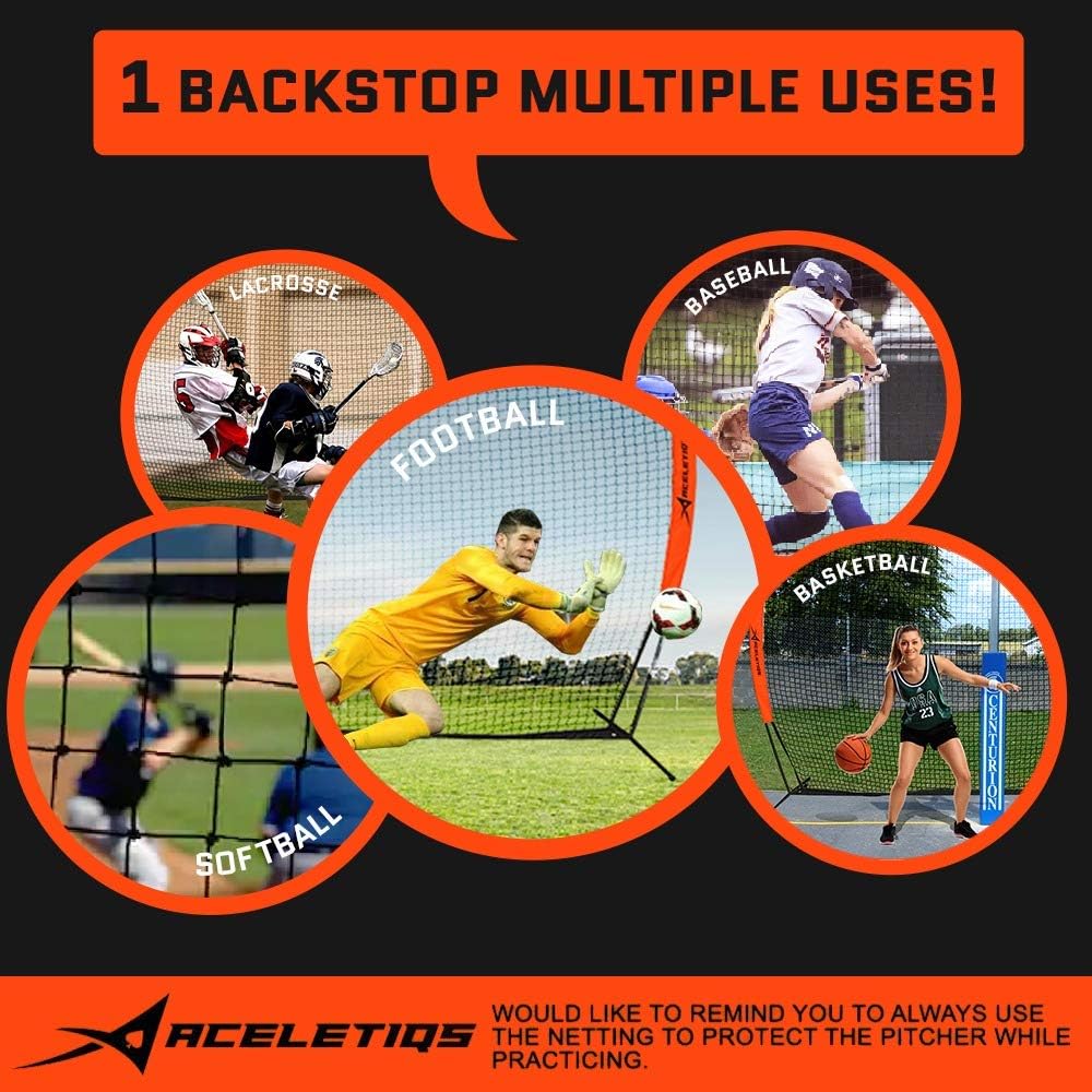ACELETIQS Lacrosse Net Backstop, (10 x 20 ft) Durable Steel Frame & 7-Ply Knotless Sports Netting, Multi Purpose Backyard Barrier Net for Soccer, Basketball, Baseball, Softball Pitching Screen