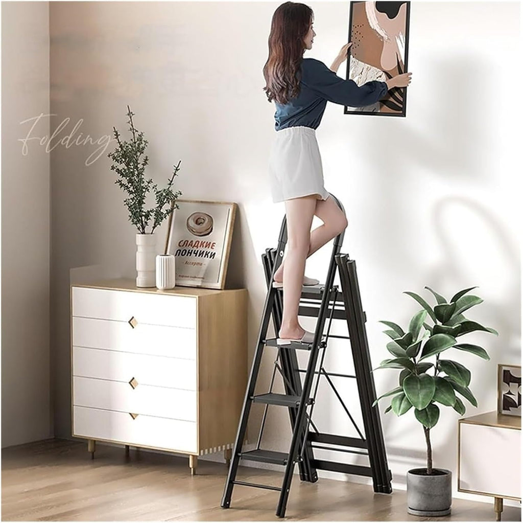 Foldable Drying Racks Garment Racks Free Standing Clothes Rack with Ladder Stretchable Metal Clothing Rack with Double Rod and Tool Tray for Dorm Bedroom Home Balcony(Black)