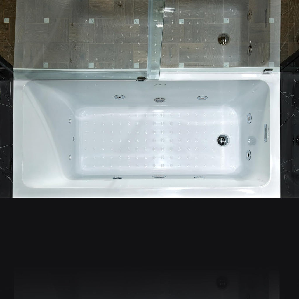 WOODBRIDGE 60' x 30' Alcove Acrylic Rectangular Whirlpool Heated Jetted Tub in White with Left Drain, Polished Chrome Finish, BS428-L-CH01
