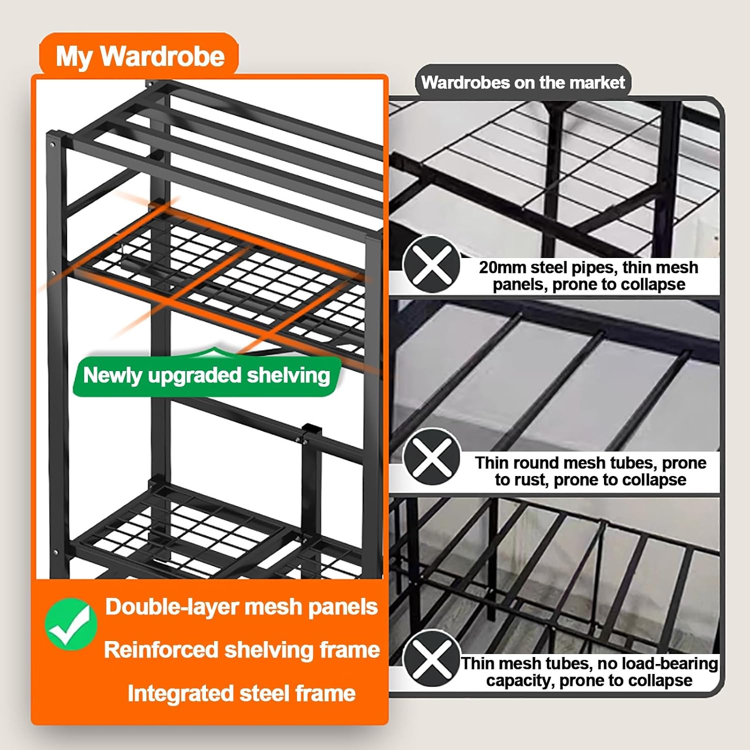 Heavy Duty Portable Wardrobe Closet with Cover, Foldable Metal Clothing Rack for Hanging Clothes, Garment Rack with Cover, Covered Metal Clothes Rack, for Bedroom, Dorm(Blue1,128cm/50.4inch)