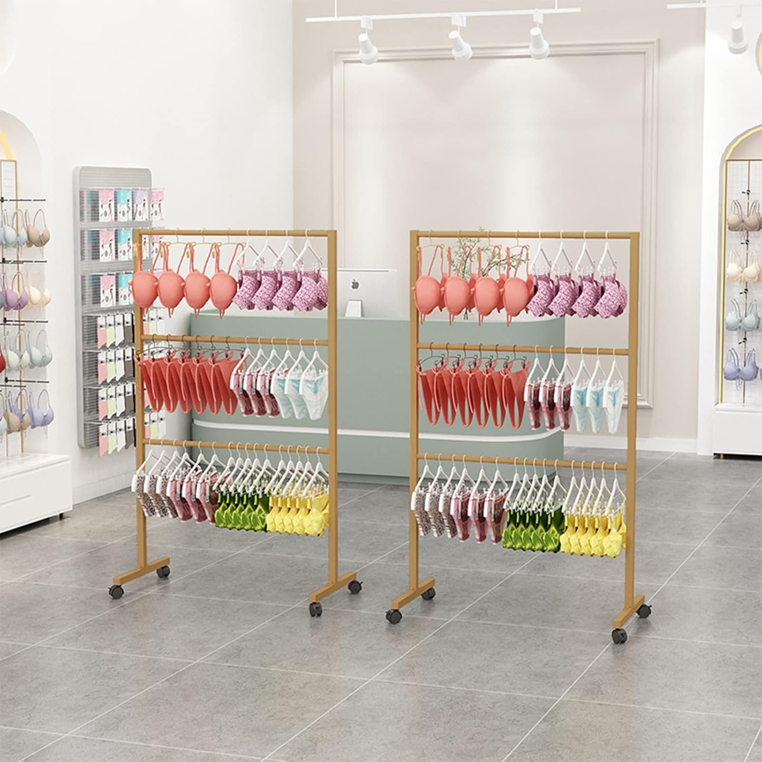 Underwear Display Rack Bra Garment Stand with Wheels Clothes Racks Clothing Store Retail Racks Commercial Freestanding Hanger for Bikini,Swimwear,Lingerie,Shorts