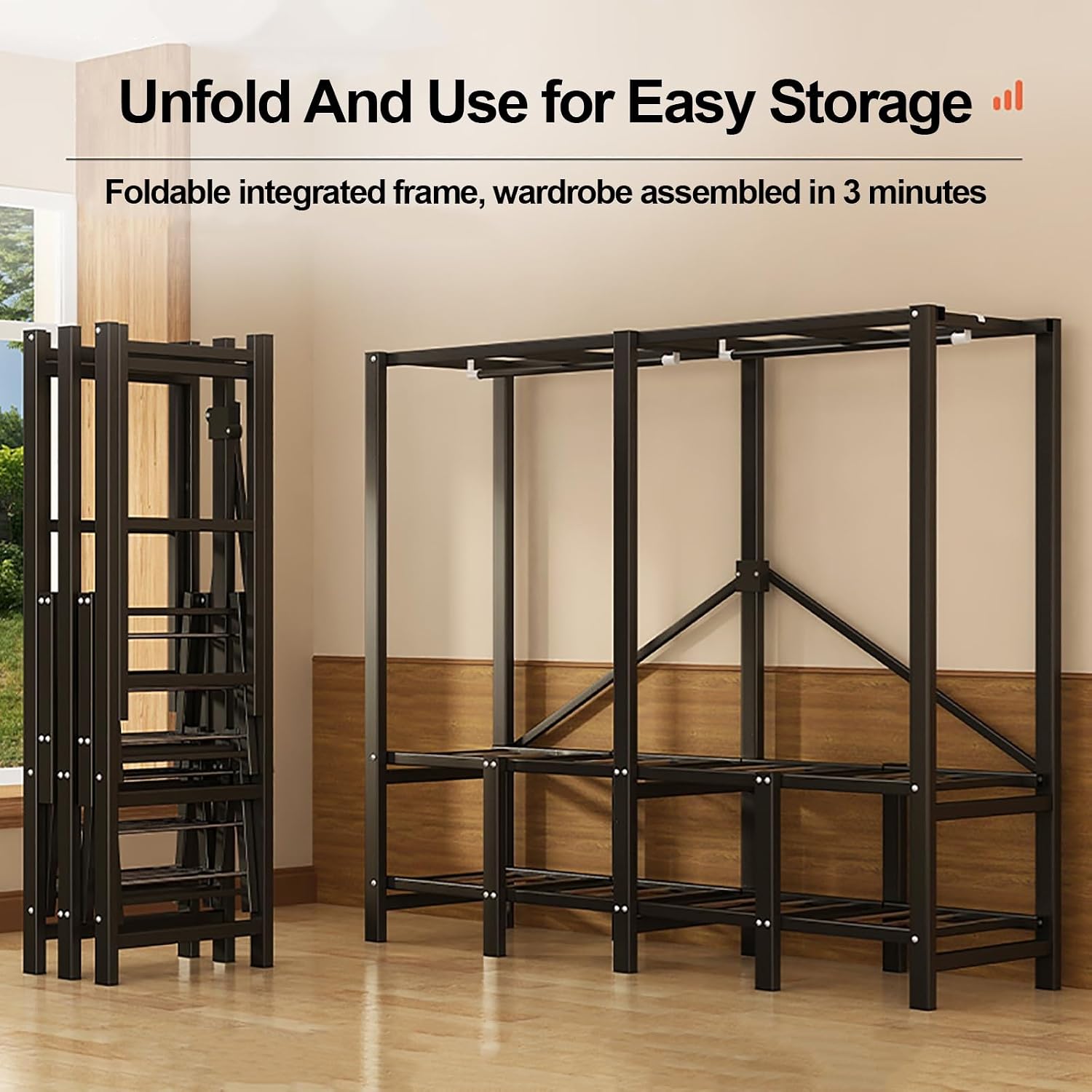 Foldable Clothe Rack With Cover, Portable Wardrobe Closet, Curtain Metal Clothing Organizer For Bedroom, Garment Rack For Hanging Clothes, For Bedroom(70x170x50cm)