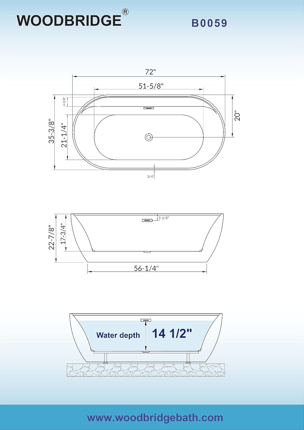 WOODBRIDGE 72' Acrylic Freestanding Bathtub Contemporary Soaking White Tub with Brushed Nickel Overflow and Drain,B0059-BN