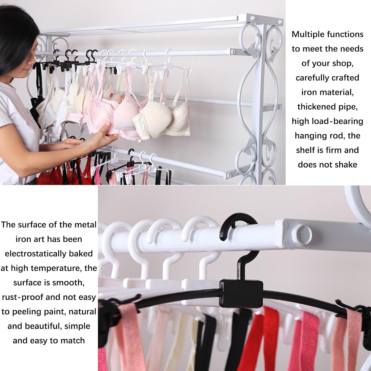 Commercial Grade Free Standing Garment Rack Black 180x40x150CM Versatile Retail Display for Socks Underwear Scarves Shorts Slippers & Accessories Storage Hanger.,Black-120x40x150CM