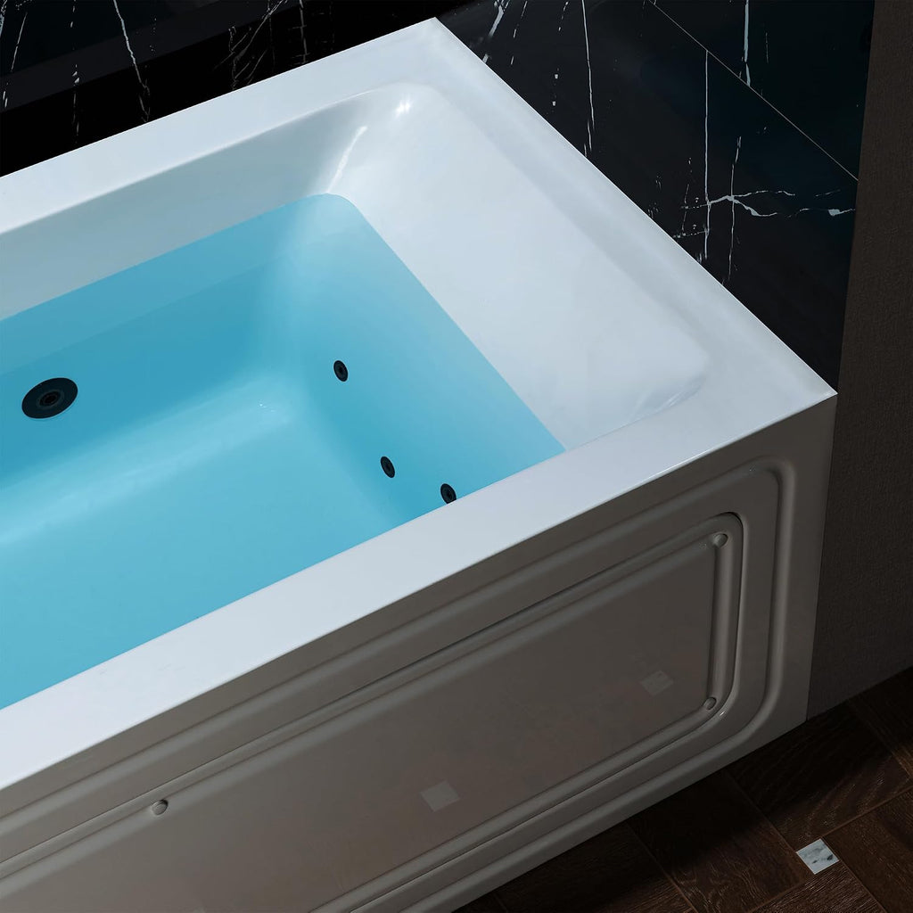 WOODBRIDGE 60' x 30' Alcove Acrylic Rectangular Whirlpool Heated Jetted Tub in White with Left Drain, Matte Black Finish, BS428-L-MB02