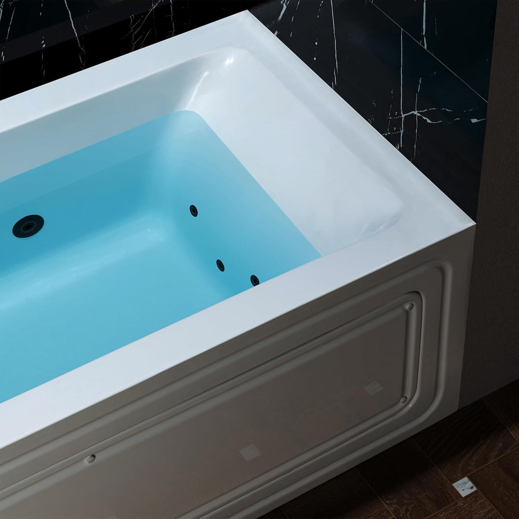 WOODBRIDGE 60' x 32' Alcove Acrylic Rectangular Whirlpool Heated Jetted Tub in White with Left Drain, Matte Black Finish, BS429-L-MB02