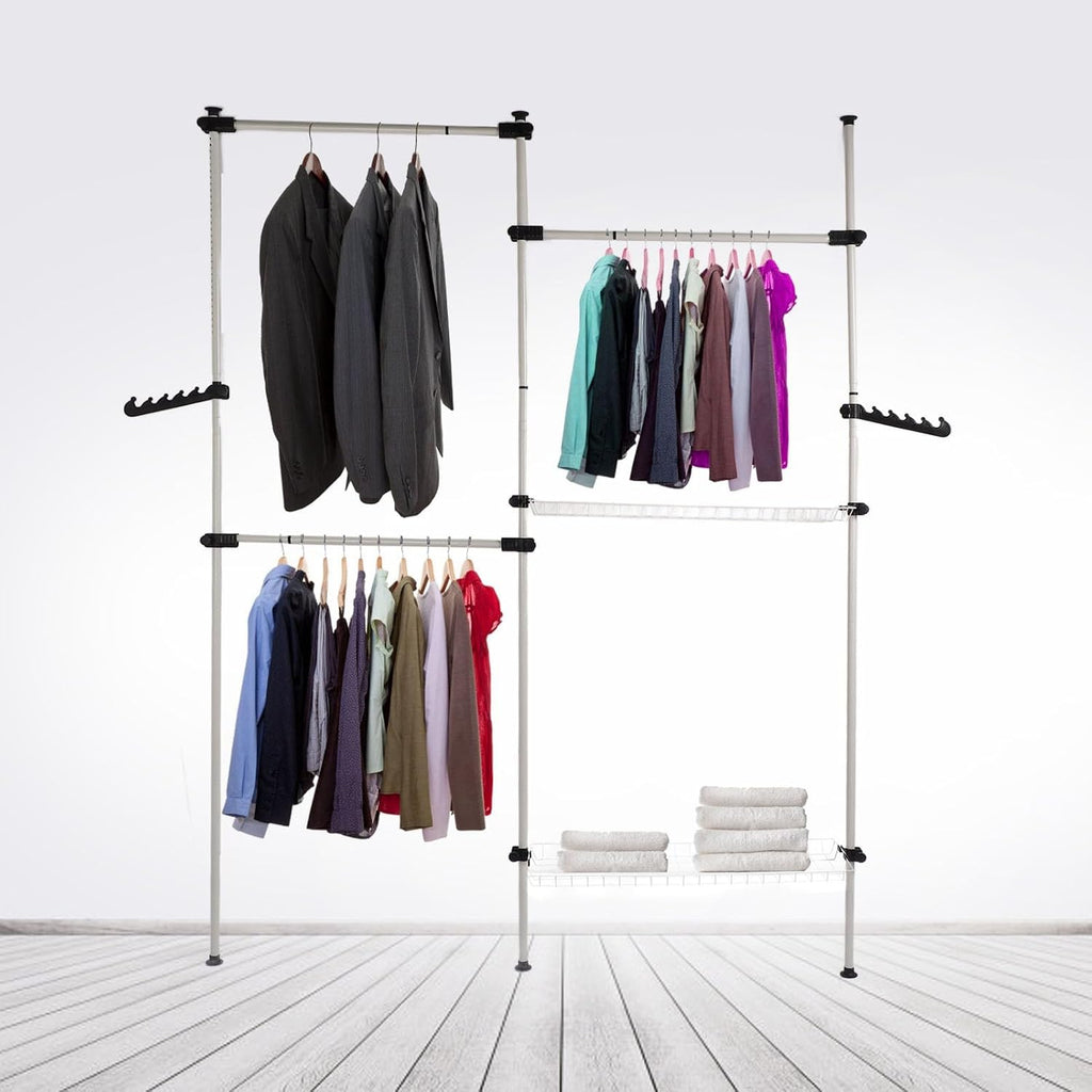 Portable Indoor Garment Rack, Heavy Duty Adjustable Clothes Hanger, DIY Tools Free, Large Capacity 122 Inch Height and Width - Stable Support, Space Saving, Ideal for Household