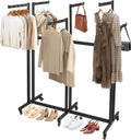 Heavy Duty Garment Rack, Height-Adjustable Clothing Rack with 6 Arms, Floor Standing with Wheels, 165 lbs Load Capacity for Hanging Clothes