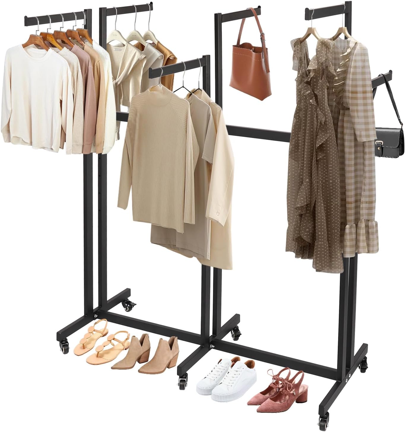 Heavy Duty Garment Rack, Height-Adjustable Clothing Rack with 6 Arms, Floor Standing with Wheels, 165 lbs Load Capacity for Hanging Clothes