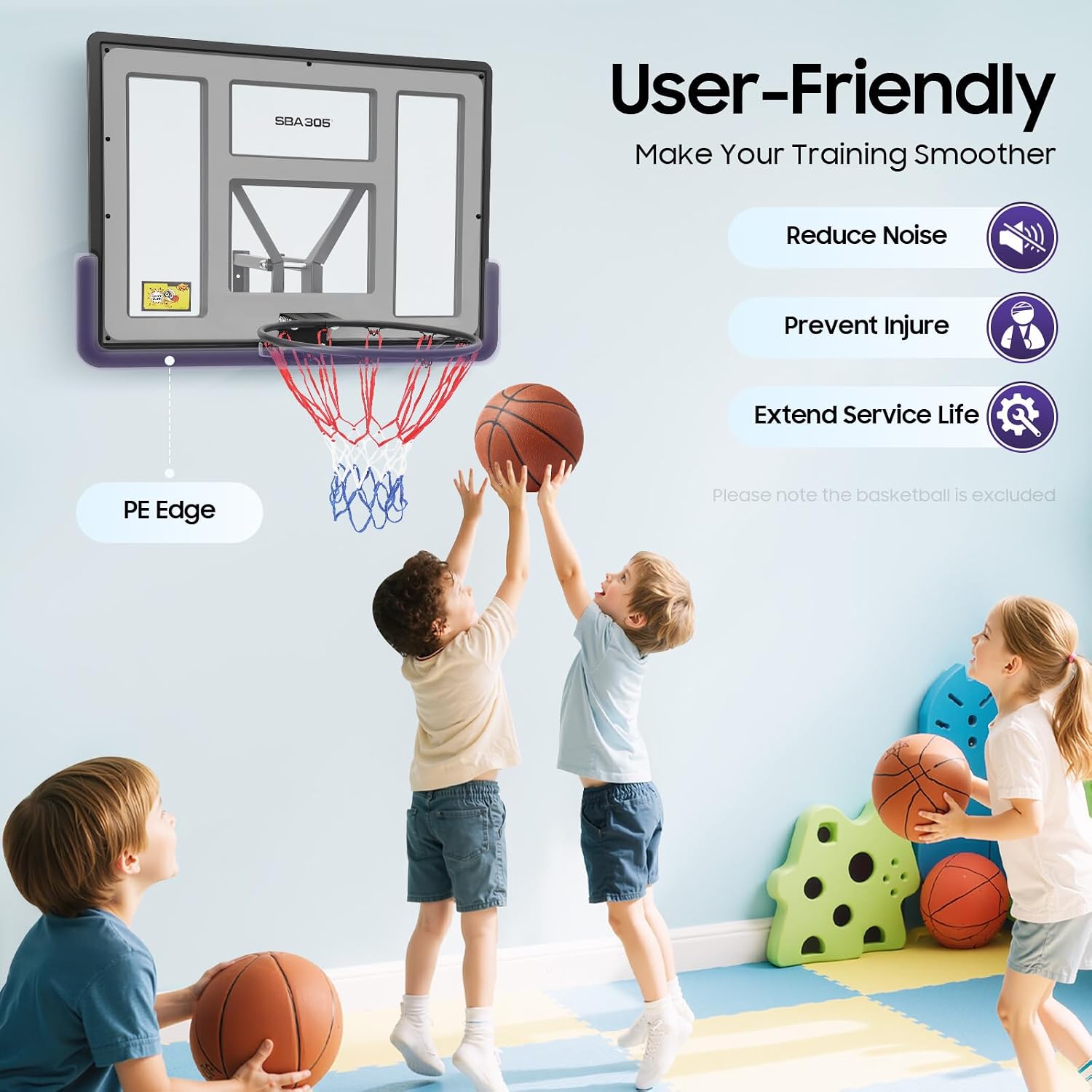 Performance Pet Backboard & Rim Combo, Wall Mount Basketball Backboard Adjustable Basketball Hoop Removable Backboard Rim Kit Hoops with Basket Net for Outdoors Club Home Training