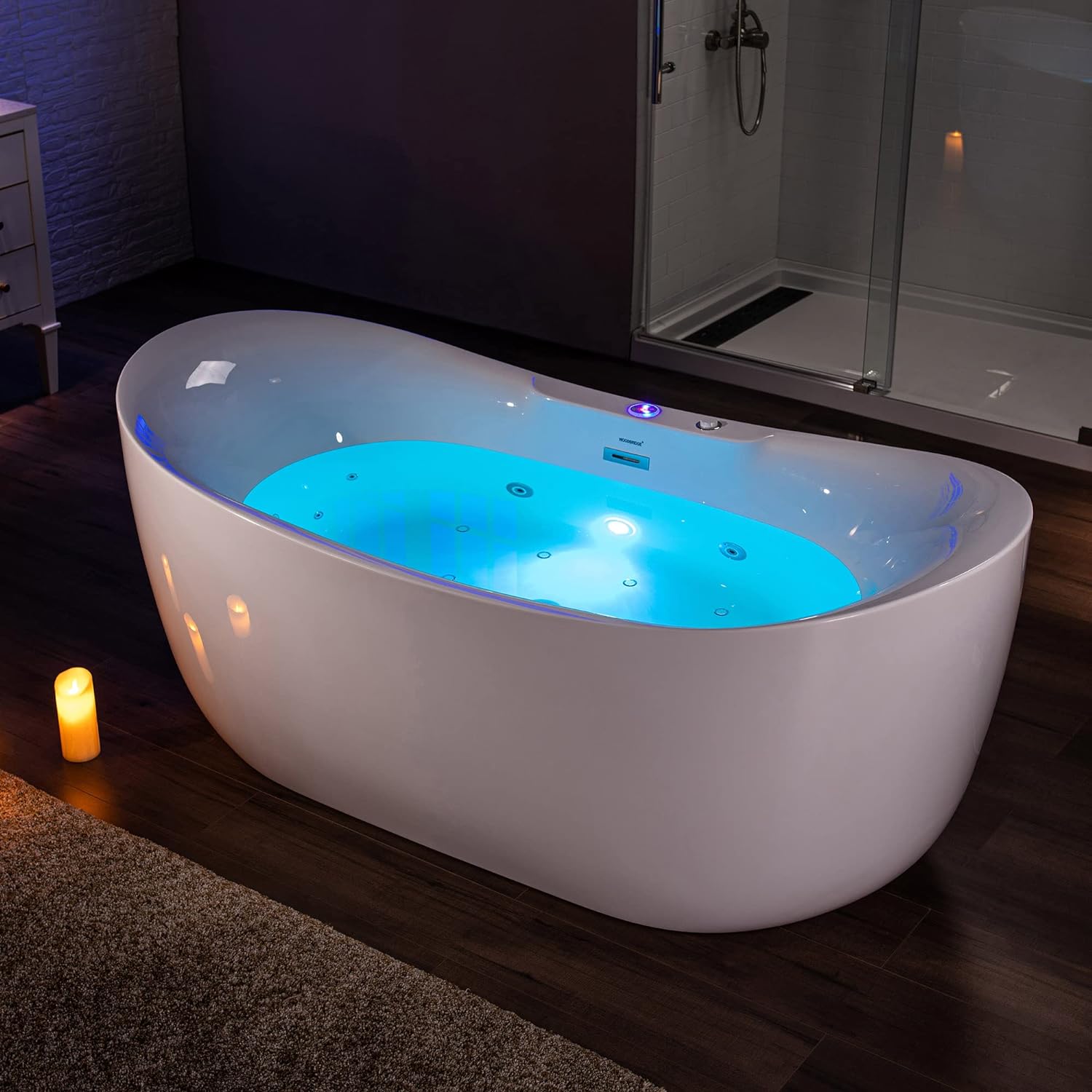 WOODBRIDGE 72' x 35-3/8' Whirlpool Water Jetted and Air Bubble Freestanding Heated Soaking Combination Bathtub with LED control panel , BJ400