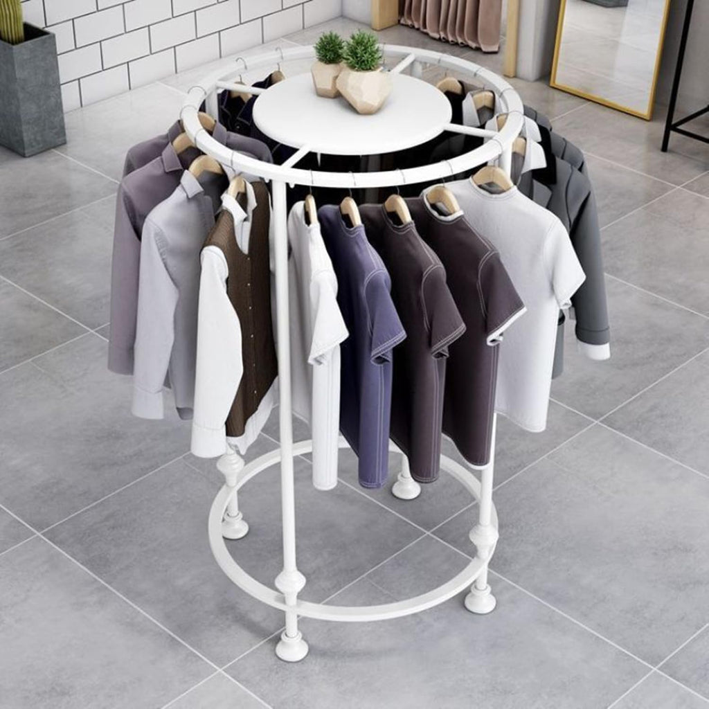 Freestanding Garment Racks, 70cm Metal Round Clothing Rack, Closet Organizer with Top Shelf, Commercial Clothing Store Display Stand for Hanging Clothes and Storage