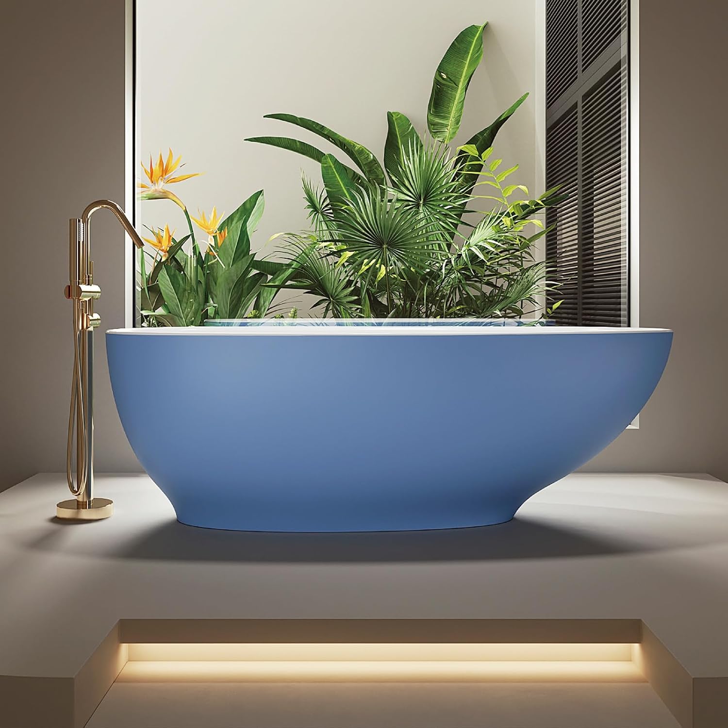 68' Edeyeu Freestanding Bathtub - Modern Artificial Stone Soaking Bathtub, Extra-Deep Freestanding Bathtub, Colored Free Standing Tub, Durable Pmma Artificial Stand Alone Tub Blue