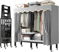 Foldable Wheeled Clothes Rack - Portable Heavy Duty Wardrobe Closet, Load 2000lbs/With Cover Bedroom Armoires Freestanding Clothing Coat Storage Rack Rolling Garment Rack For Hanging Clothes ( Size :
