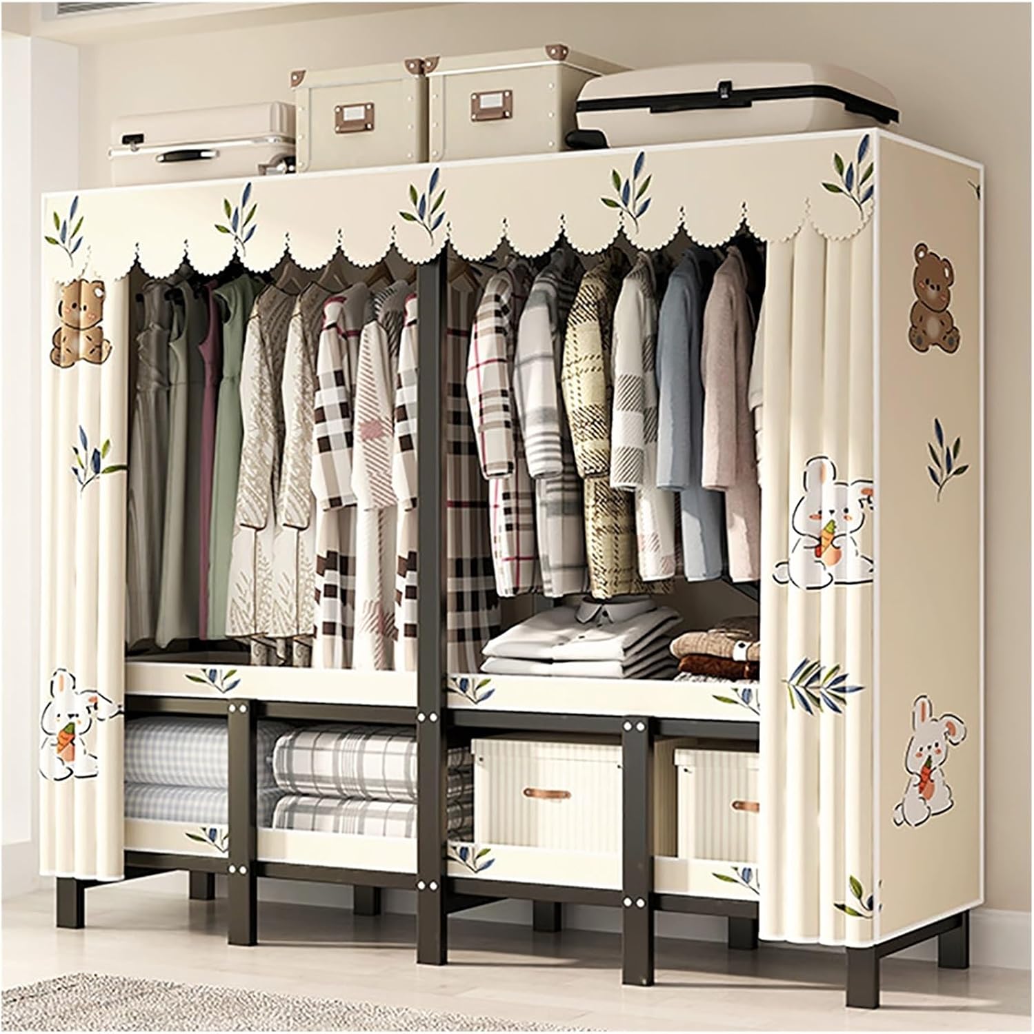Foldable Portable Wardrobe Closet With Cover, Freestanding Clothing Racks For Hanging Clothes, Coat Storage Metal Garment Racks For Bedroom(Yellow,130cm/51.2inch)