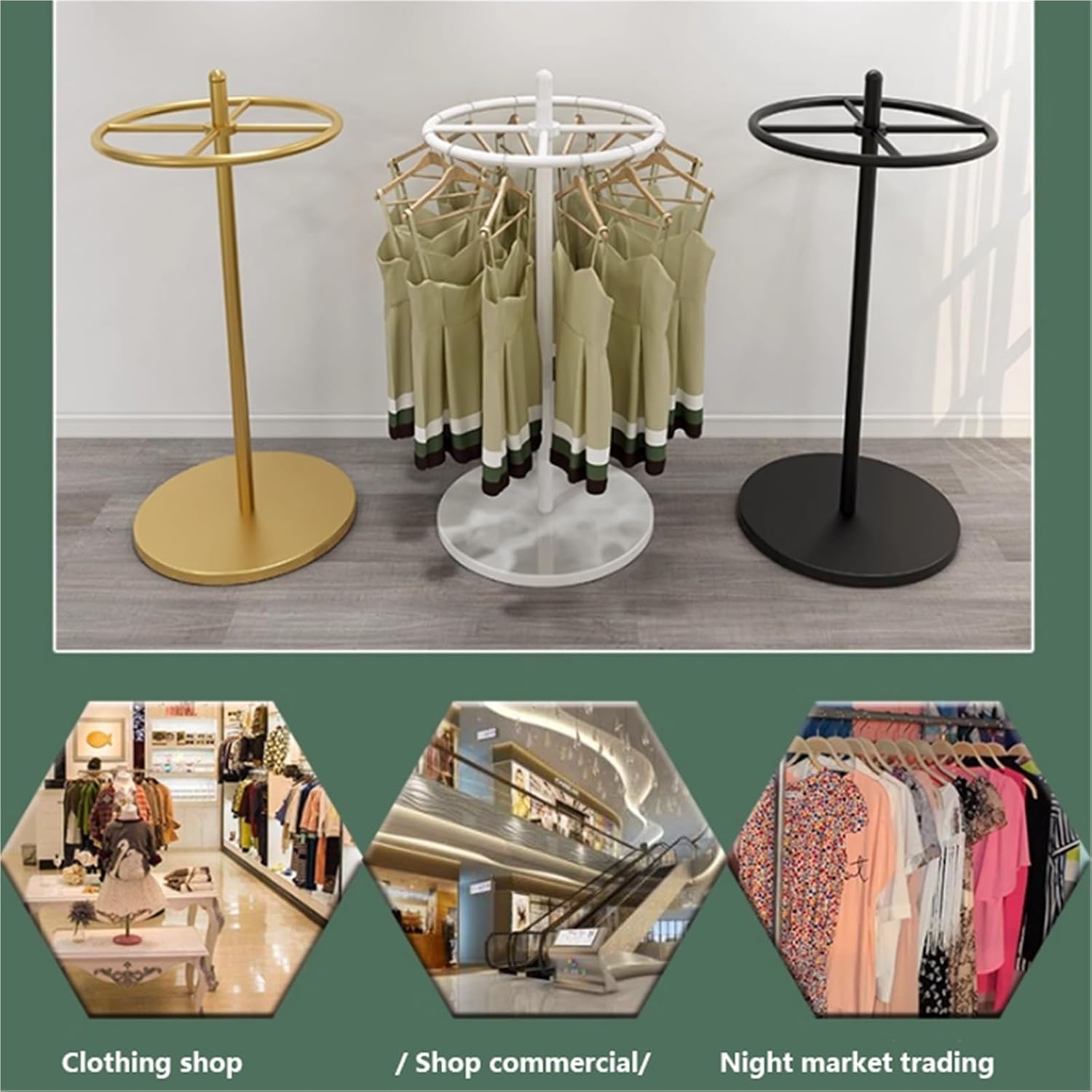 21 * 61 * 21in Round Garment Rack, 360° rotation, Floor Standing Clothing Stand, Clothes Retail Display Shelf, for Bedroom Boutique Commercial Shop Laundry Room(Black)