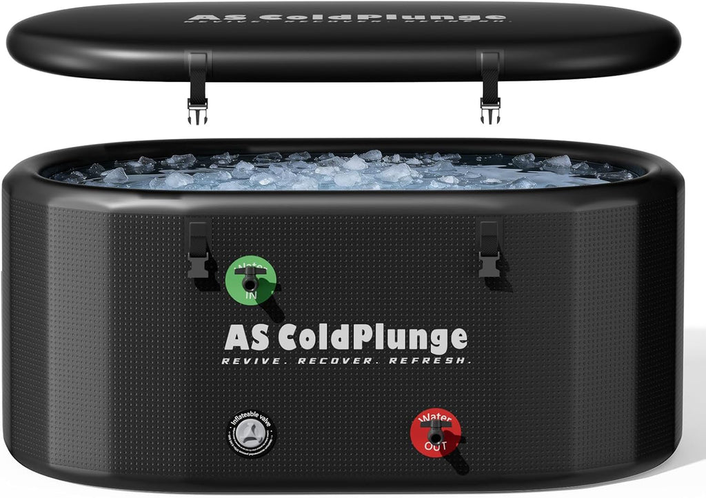 AS ColdPlunge XXL 216 Gallon Ice Bath Tub for Cold Plunge, Inflatable PVC Cold Plunge Tub with Insulated Lid, Chiller-Compatible Full-Body Cold Therapy Tub for Indoor & Outdoor Use