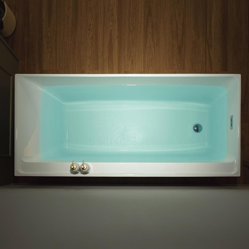 WOODBRIDGE 66-7/8' L x 31-1/2' W Freestanding Contemporary Soaking Bathtub with Brushed Nickel Drain & Overflow, White, B6710-BN