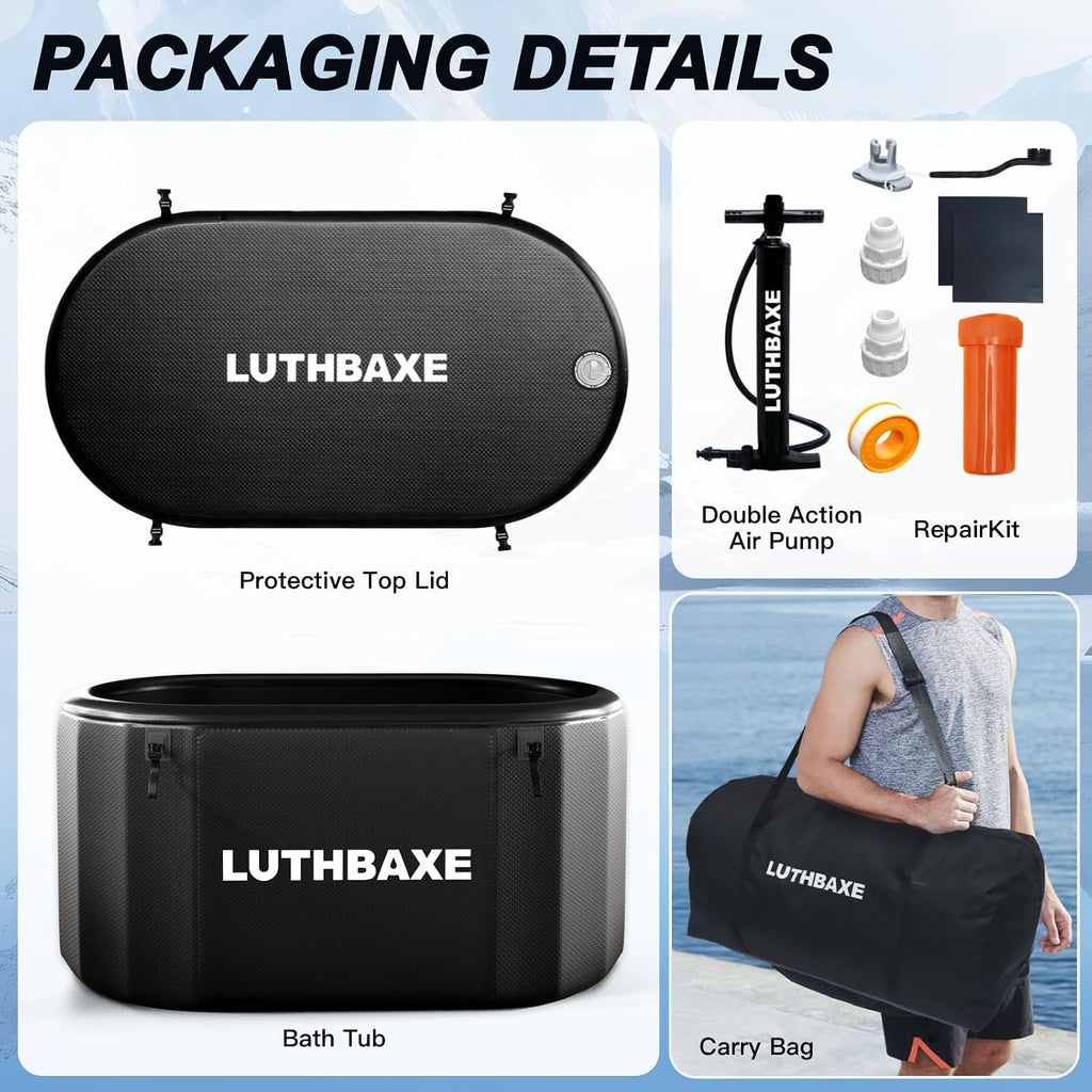 Cold Plunge | Upgraded 218 Gallon Inflatable Ice Freestanding Bathtub with 5 Layers Durable Design | Portable Cold Water Bath for Athletes' Recovery | Ice Bath for Outdoor and Camping | Black