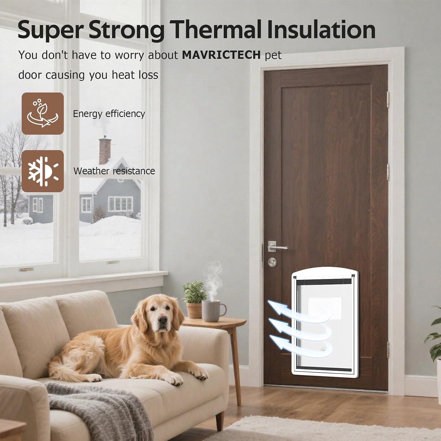 [MAVRICTECH] Extea Large Dog Door for Door, Dog Door for Interior & Exterior Door with Steel Frame and Telescoping Tunnel, Magnetic Two Flaps Design and Two Sliding Lock Panels, Up to 220LBS, White.