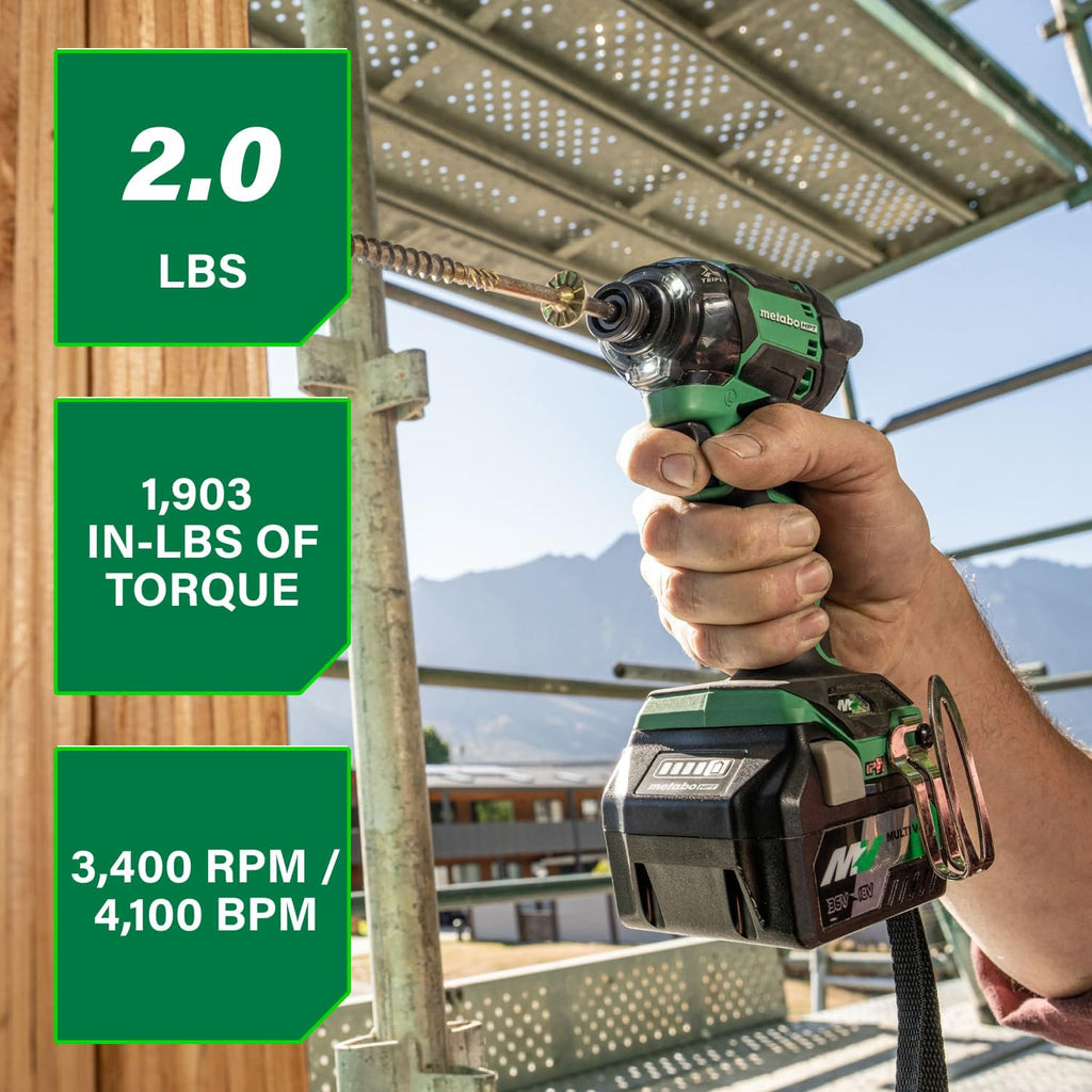 Metabo HPT 36V MultiVolt™ Cordless Triple Hammer BOLT Impact Driver Kit, High Torque Impact Driver with Case, 2 MultiVolt Batteries, 1/4-Inch Chuck, Compact Lightweight Power Tool, WH36DC