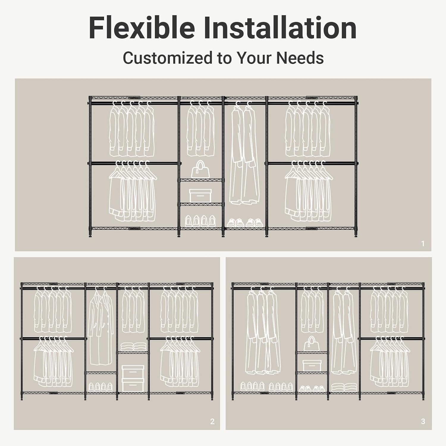 VIPEK X4 Expandable Heavy Duty Clothes Rack, Adjustable from 7'4' to 10'2' with Adjustable Shelves and Hanger Rods, Large Wardrobe Closet Reach-in & Walk-in Closet Metal Clothing Rack, 1530 LBS, Black