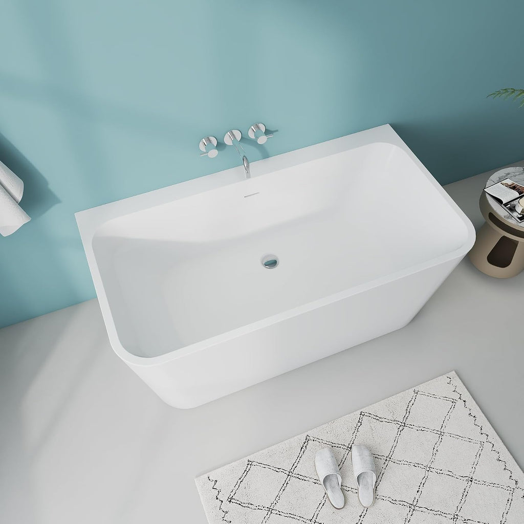 55 inch Free Standing Bathtub - Acrylic Soaking Bathtub, White | Freestanding Soaking Bathtub, Unique Contemporary Acrylic Stand Alone CUPC Free Standing Tub with Overflow and Drain