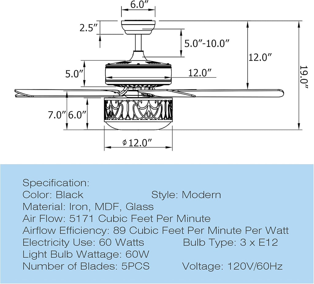 Tangkula 52' Ceiling Fan w/Lights & Remote Control, Lighting Fan w/5 Reversible Blades, 3 Wind Speed, Timer Function, Fan Lamp Suitable for Living Room, Bedroom (Matte Black)