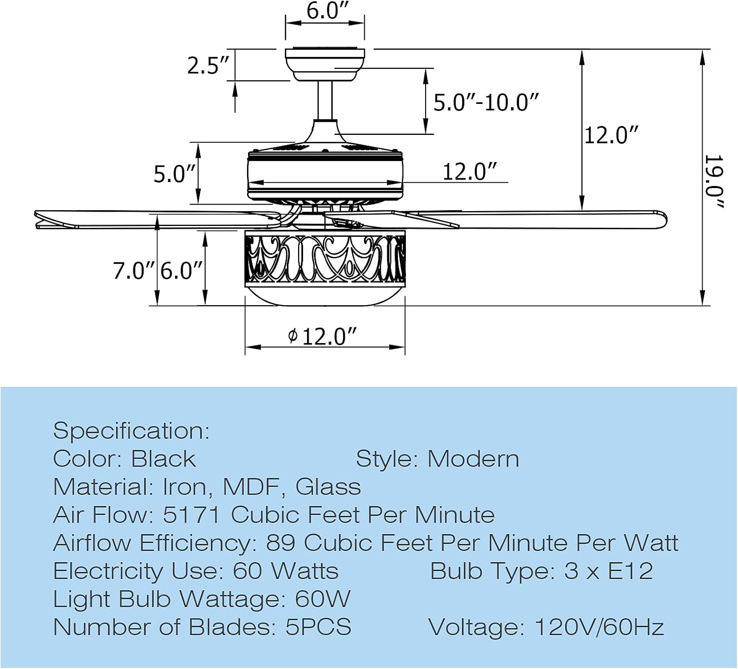 Tangkula 52' Ceiling Fan w/Lights & Remote Control, Lighting Fan w/5 Reversible Blades, 3 Wind Speed, Timer Function, Fan Lamp Suitable for Living Room, Bedroom (Matte Black)