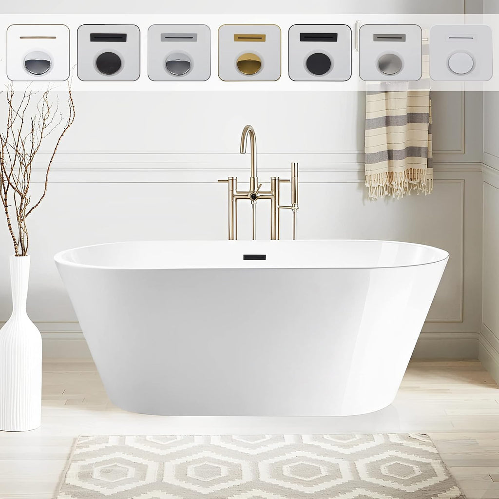 Vanity Art 54' X 29' Non-Slip Acrylic Freestanding Bathtub | Contemporary Design Soaking Tub with Overflow and Pop-up Drain, UPC Certified VA6815-NXSW-ORB