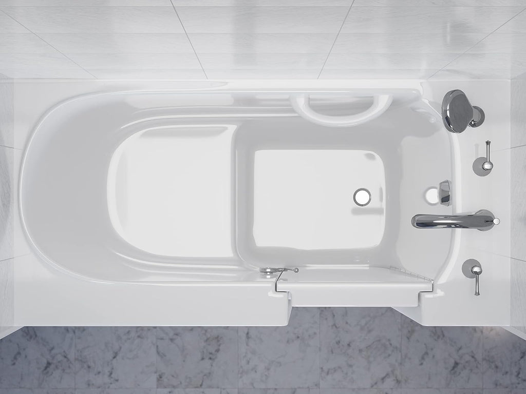 ANZZI Walk-In Bathtub 53 in x 26 in Right Drain Soaking Tub White Quick Fill Faucet Handheld Shower ADA Compliant Low Threshold Grab Bar Slip Resistant Acrylic Fiberglass Extension Kit | AMZ2653RWS